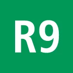Logo vert avec lettres blanches R9