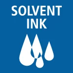 Logo bleu 'SOLVENT INK' avec gouttes