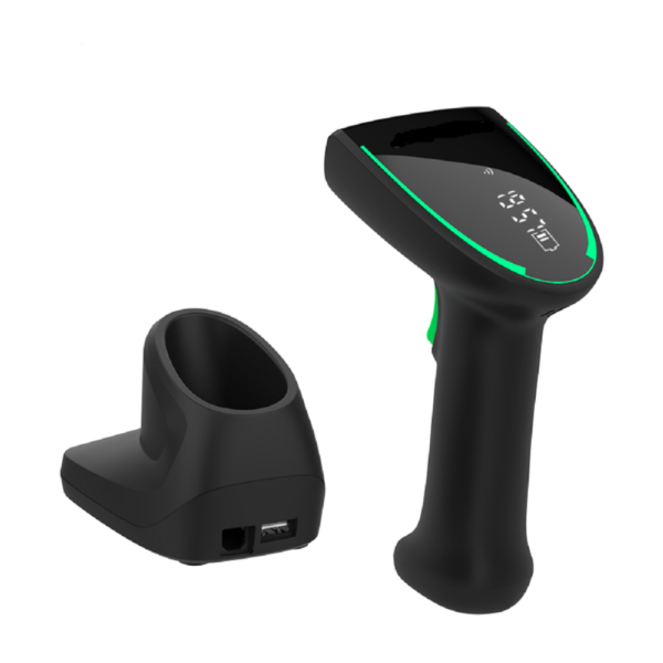 Lecteur de codes-barres avec station de charge.
