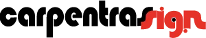 Logo rouge stylisé avec le mot sign