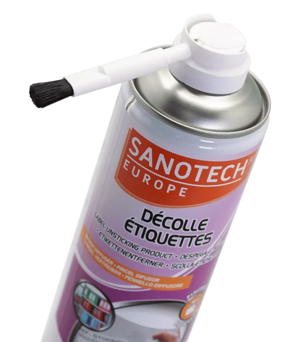 Aérosol décolle-étiquettes avec pinceau applicateur
